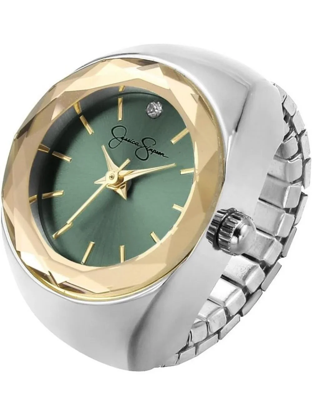 Women's Silver/Green Adjustable Ring Quartz Analog Mini Dial Wrist Watches